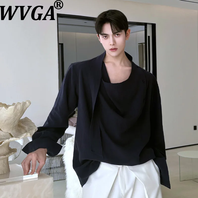 

WVGA 2026 Spring New Men's Tide Pullover Trendy Linen Long Sleeve Shirt Niche Chic Casual Ribbons Vintage Tops Streetwear W19978