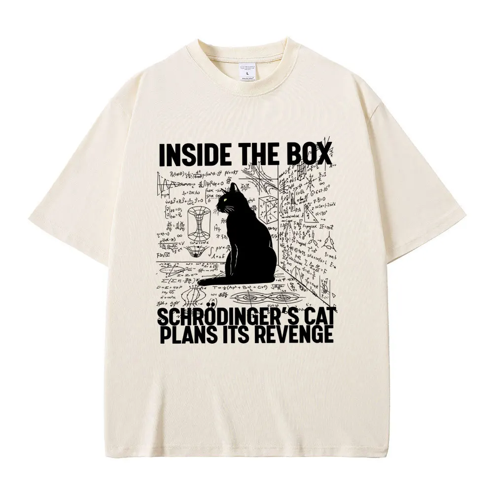 Limited Schrodinger Cat Lovers Funny Meme T-shirt Men Women Casual Cotton Vintage Streetwear Unisex Oversized Crewneck T-shirts