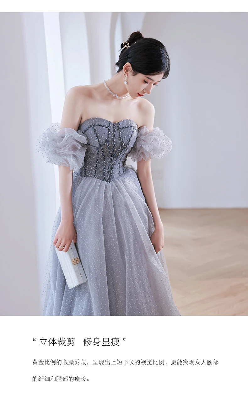 classic detachable sleeve grey blue stars dream fairy long dress ball gown studio/stage/chorus/Victorian dress