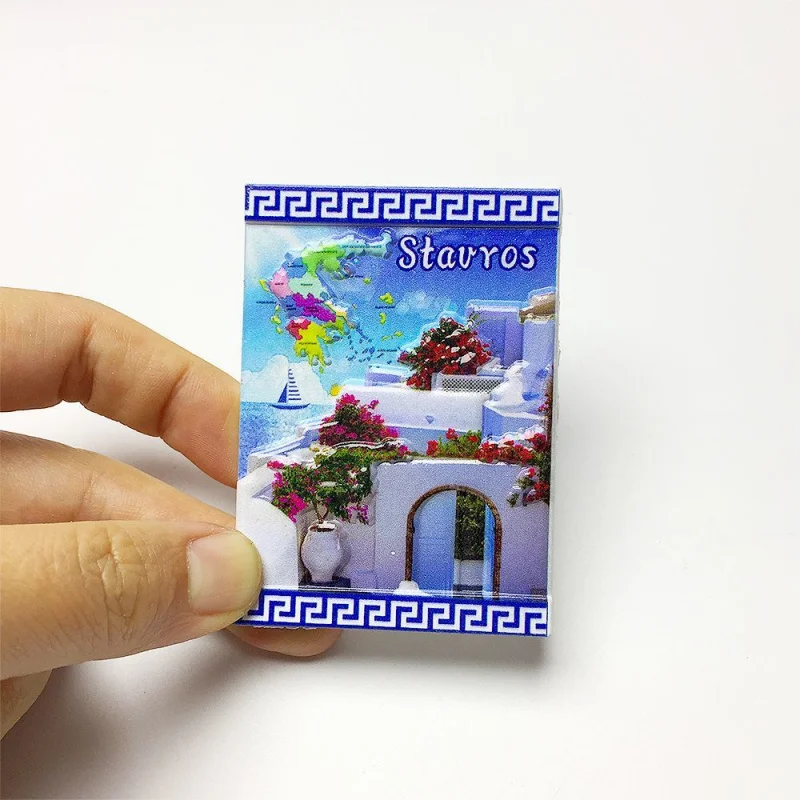 

3D Resin Stavros Greece Souvenir Fridge Magnets (White Blue Architecture & Flowers) Imanes Nevera Aimants Frigo Home Decor Items