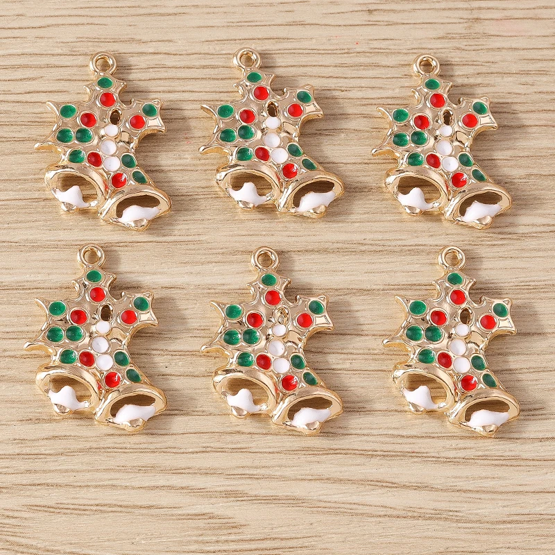 10pcs 18x26mm Cute Enamel Christmas Jingling Bell Charms Pendants for Making DIY Earrings Necklace Bracelets Jewelry Findings