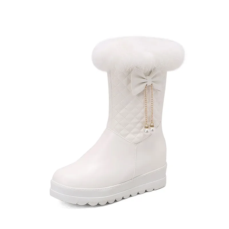 Fashion Women Snow Boots 2023 Winter Booties Height Lncreasing Platform Thick Plush Warm Zip Winter Shoes 34-43 White Pink Black