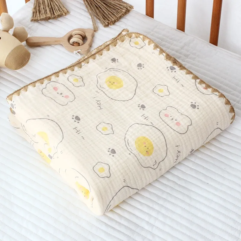 4 Layers Gauze Cotton Blanket Baby Swaddle Wrap Cartoon Bear Infant Bath Towel Newborn Receving Blanket Baby Bedding Cover Items