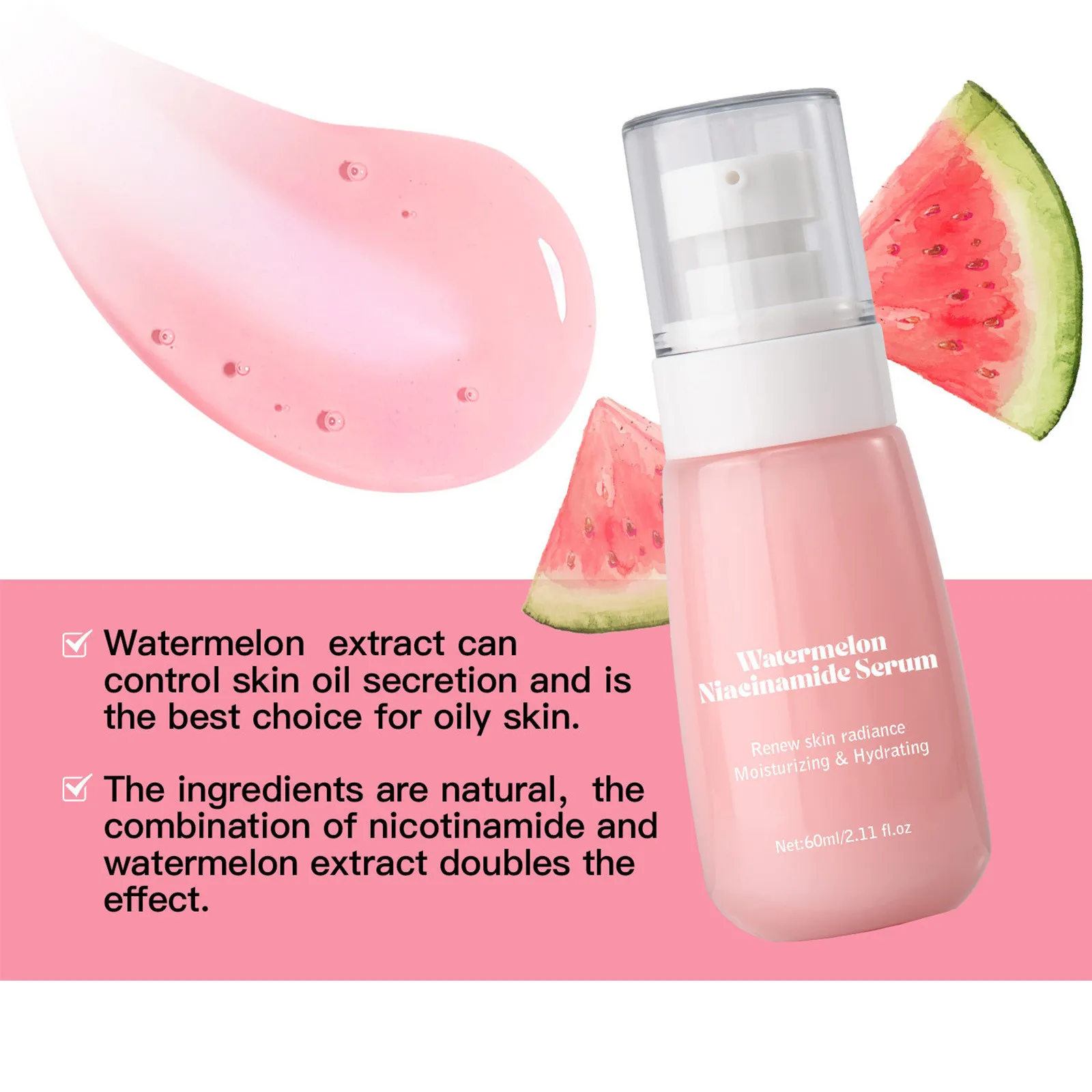 60ml Watermelon Glow Niacinamide Dew Drops Hydrating Skin Care & Illuminating Makeup Primer for Face Brightening Plump Gifts