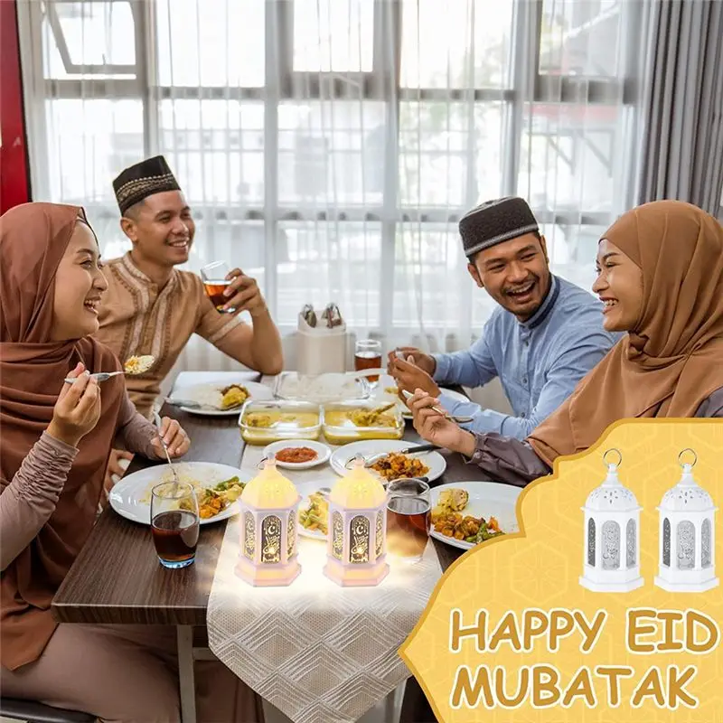 kuaishan Mini Ramadan Candle Mubarak Lantern LED Eid Mubarak Lantern Moon Star Lights Moroccan Style Hanging Lantern White