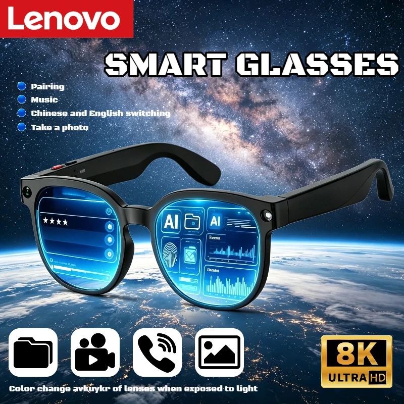 Lenovo AI Smart Glasses AI Translation 8MP HD Camera 8K Shoo