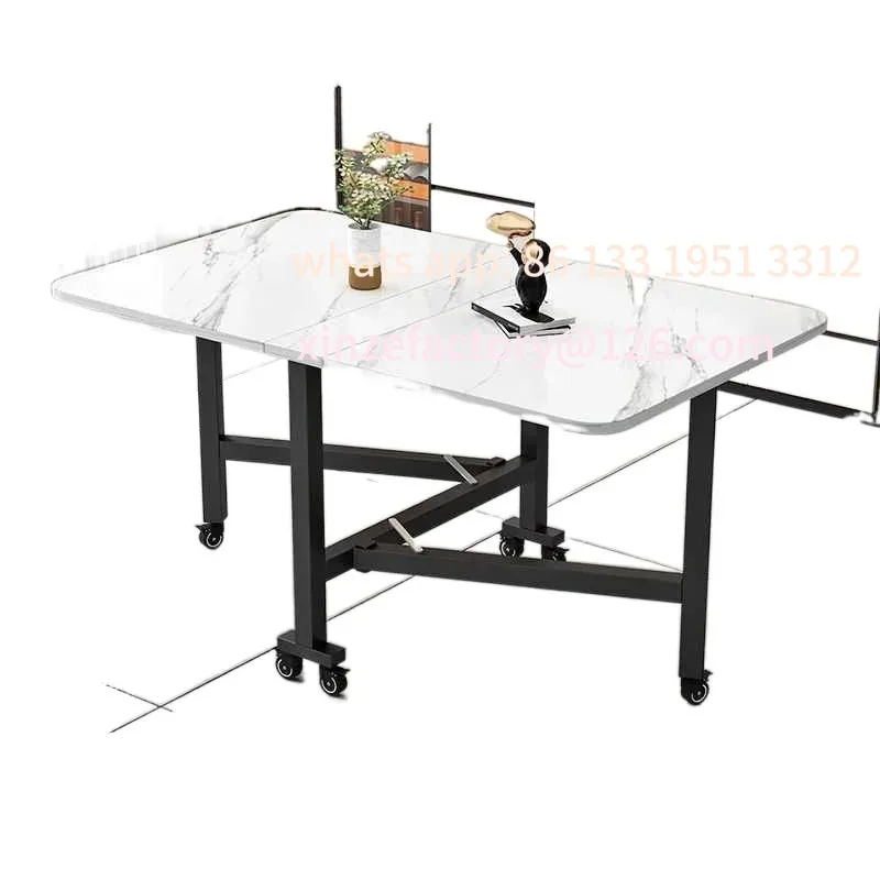 

Customizable Folding dining table for small household multifunctional folding rock board table rectangular living room movable d