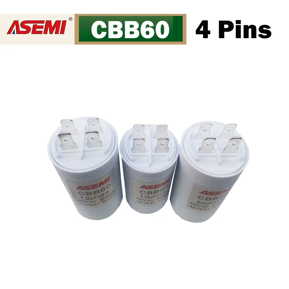 Condensador de Arranque de Motor AC CBB60 de 4 Pines, 450V, 6uF, 8uF, 10uF, 12uF, 15uF, 18uF, 20uF, 25uF, 30uF, para Compresor de Aire y Bomba de Agua