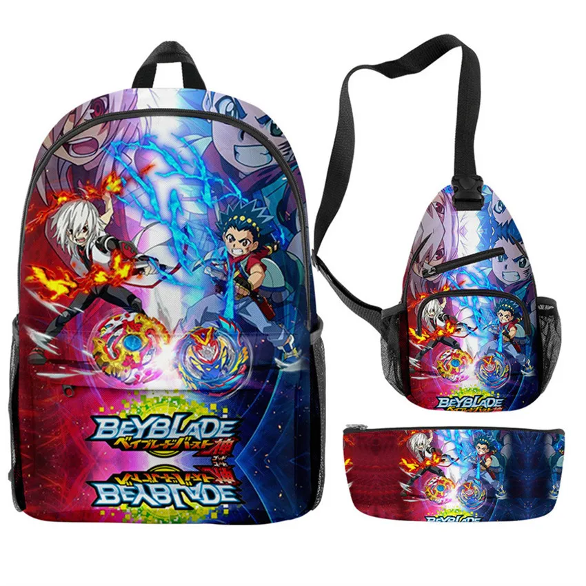 

3Pcs/set Japanese Anime Beyblade Backpack 3D School Bag Sets for Teenager Boys Girls Cartoon Kids Schoolbags Children Mochilas