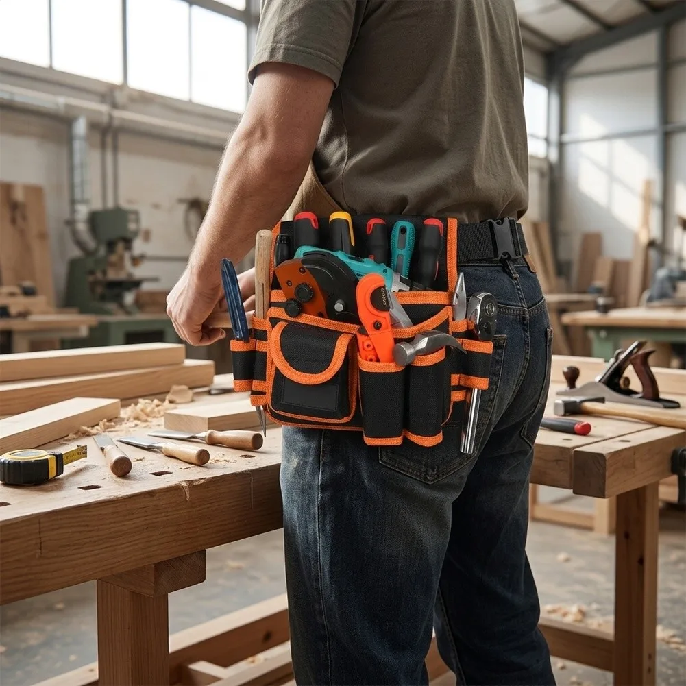 Medium Tool Bag for Electricians 26x21x14cm Oxford Cloth Water-Resistant Design with Organized Storage Compartments