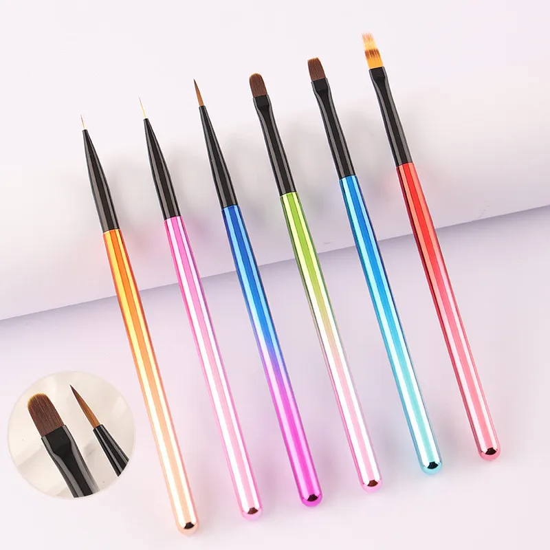 1/6PCS Kleurrijke Nagelborstel UV Gel Borstel Voor Nagels Liner Brush Bloemblaadje Platte Ovale Universele Ombre Schilderen pen Voor Nail Art Gereedschap