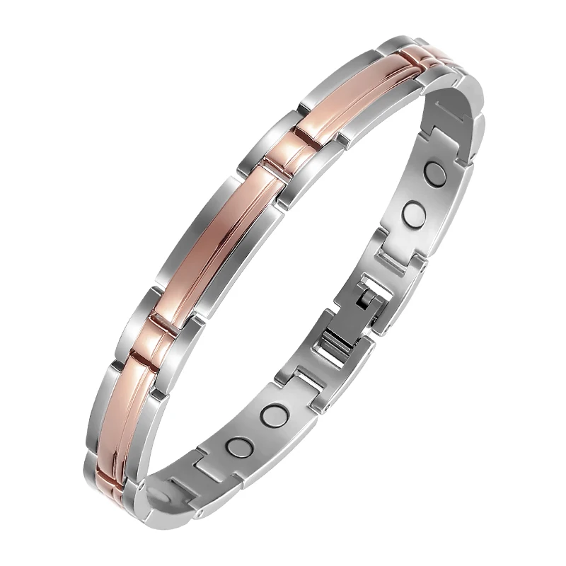 Moocare Stylish And Simple Line Electroplating Rose Gold Bioenergy Magnet Stainless Steel Men's Bracelet