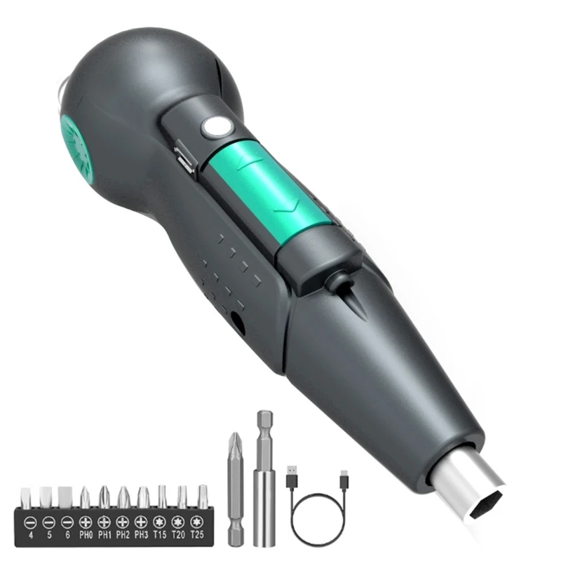 3.6V Cordless Screwdriver with 10Piece Bit Set and USB Cable Multifunction Cordless Electric Screwdriver