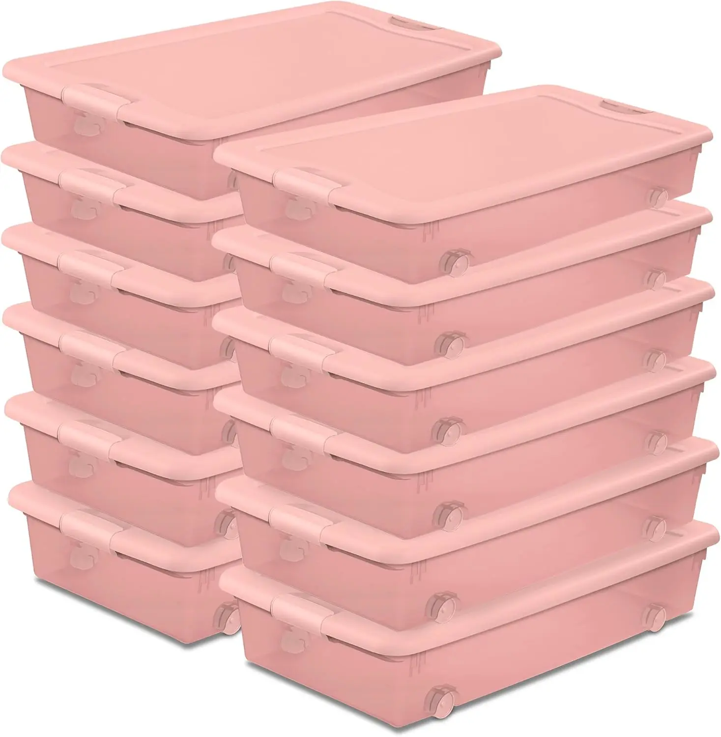 

12 Pack Wheeled Under Bed Storage Container, 56 Qt Plastic Bin w/Latching Lid for Organization - Clothes & Shoes Organi