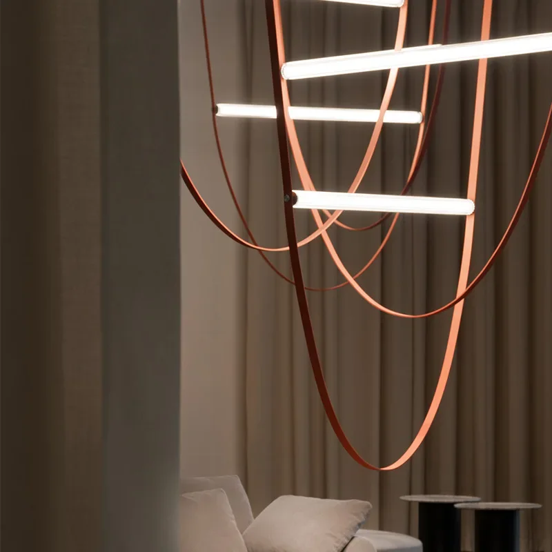 Imagem -02 - Modern Belt Hose Led Pendant Lights Designer Lustre Iluminação Interior Couro Arte Sala de Jantar Mesas de Café Designer