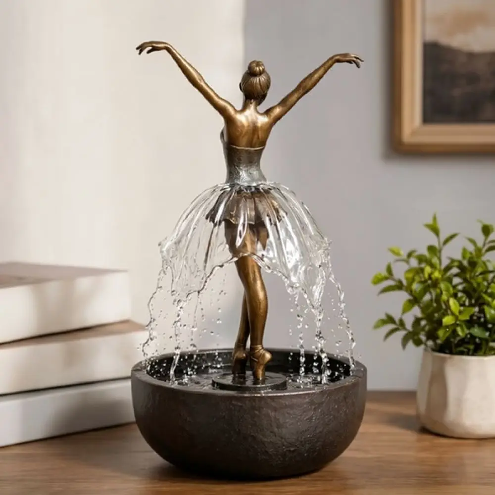 Ballerina Design Desktop Water Fountain Resin Statue Elegant Flowing Ornament Home Decor Office Table Waterfall Sculpture