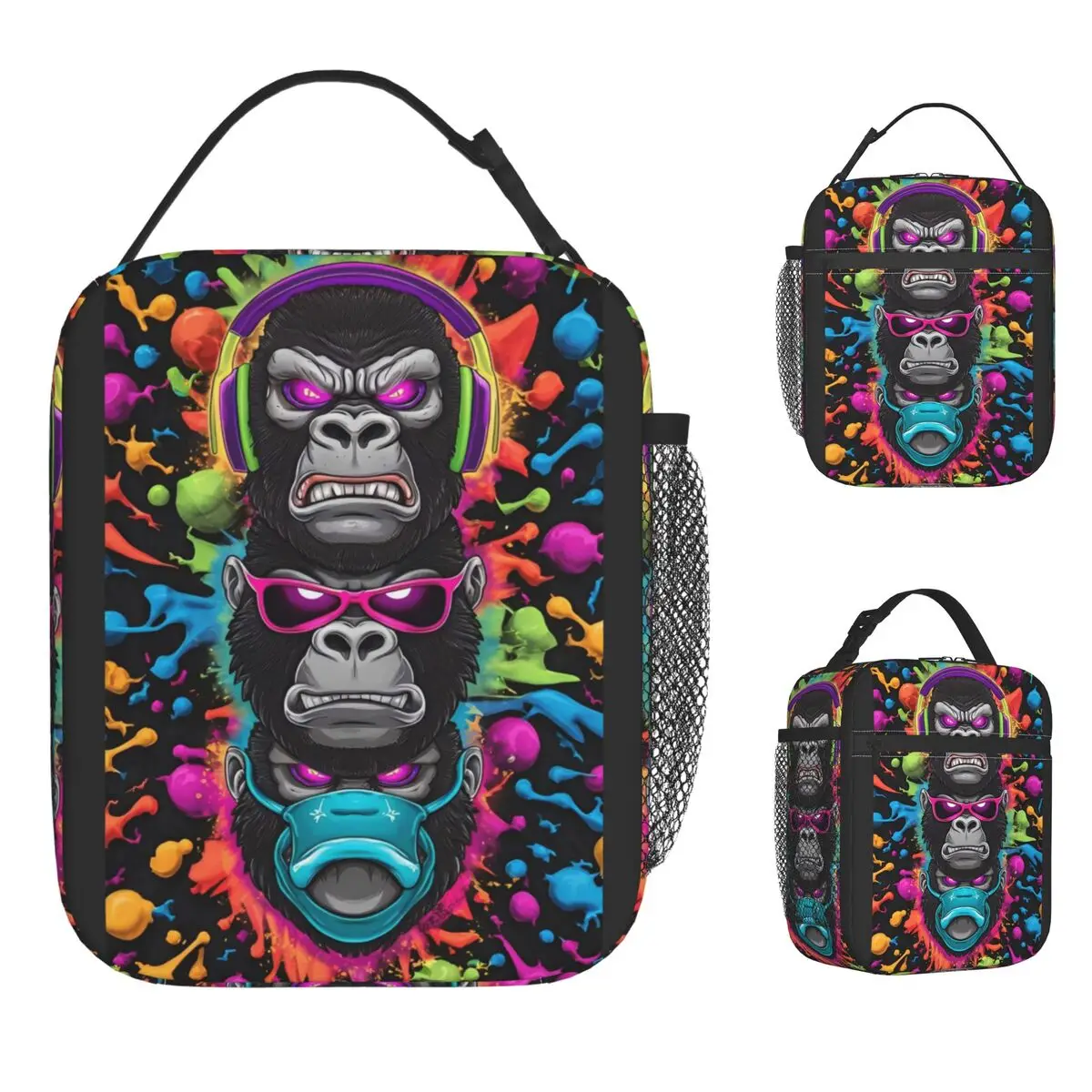 حقيبة غداء آرت غوريلا، صندوق غداء مضحك، حقائب غداء حرارية محمولة للفتيات، حقيبة تبريد مطبوعة أكسفورد