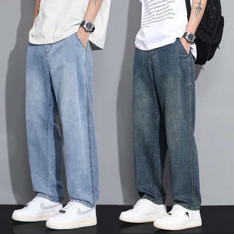 

Men's Autumn Simple Jeans Loose Solid Color Casual Wide Pants Fashion Harajuku Male Straight Trousers Denim Male