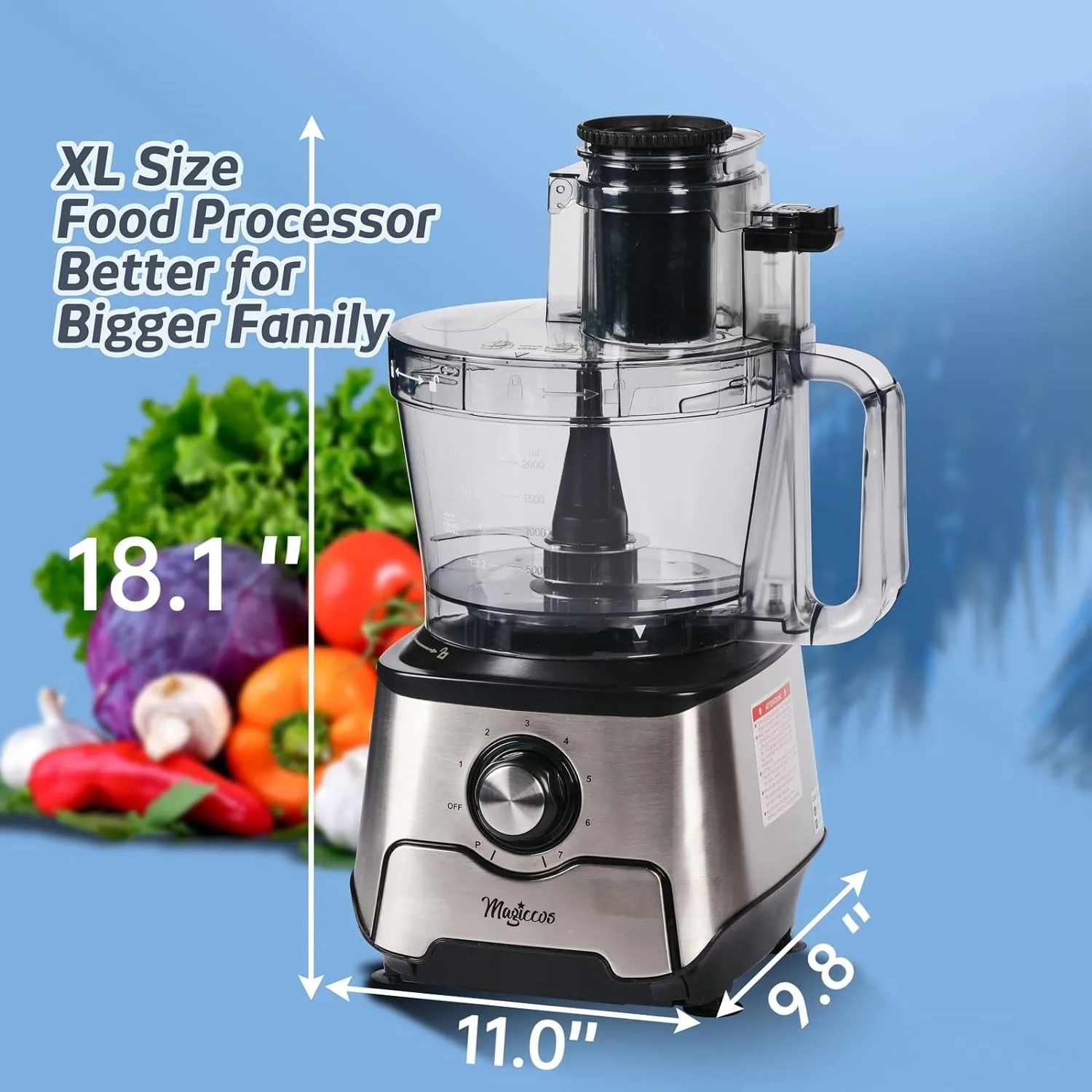 14-Cup Fry-Cutter Storage-Drawer Food-Processor - Large Feed Chute, Built-in Storage Drawer, Cheese Shredding, Meat Chopping