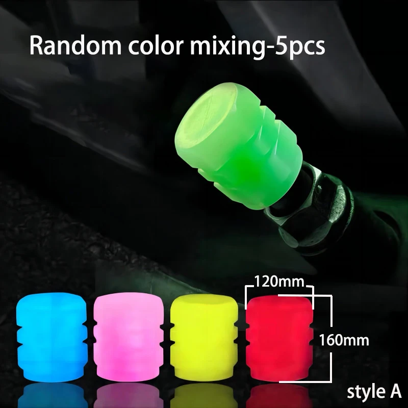5pcs Luminous Valve Cap Car/Motorcycle/Bike Tire Screw Cap Protective Cap Valve Port Cars Tire Decoration Parts Glow In Dark view 5