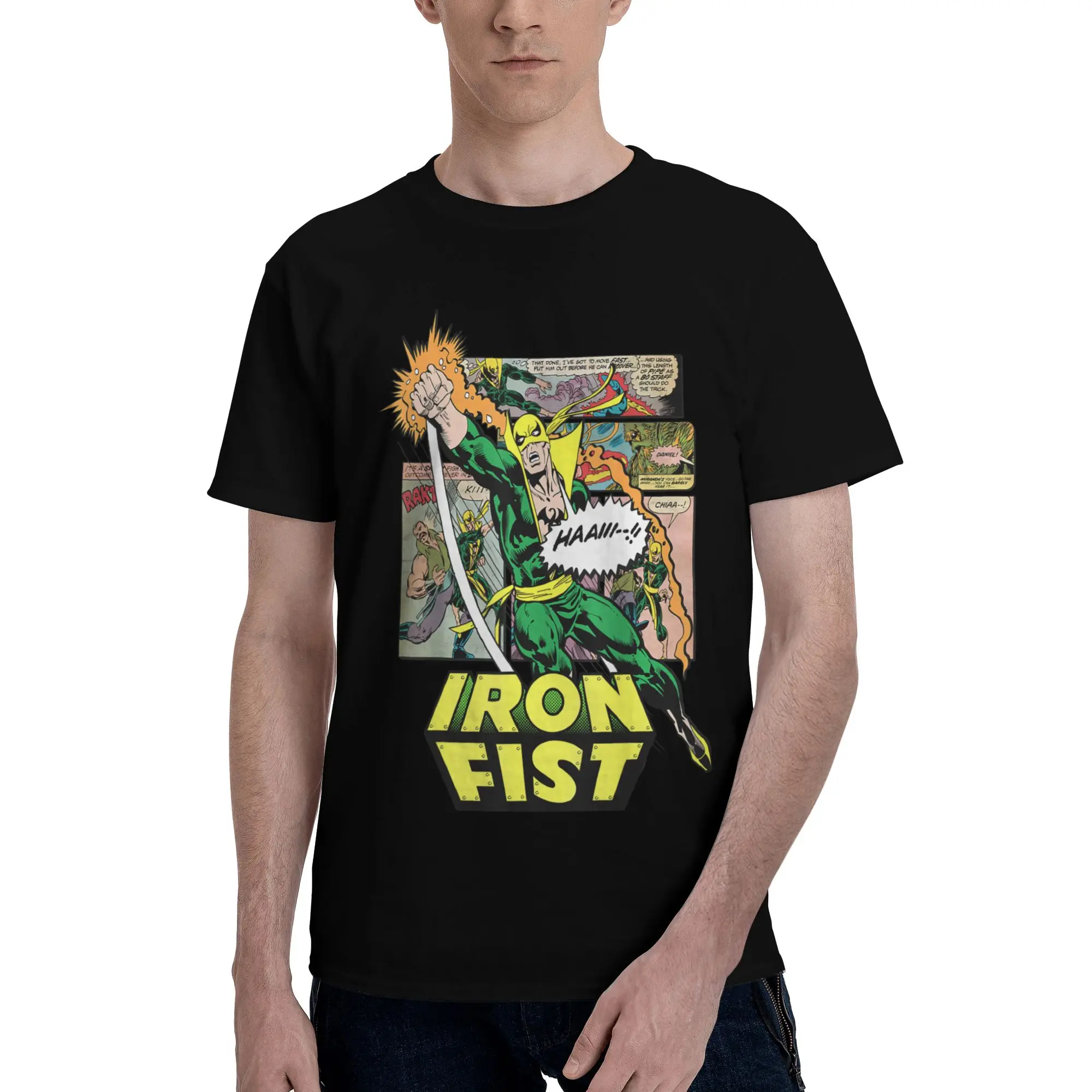 Camiseta clásica retro de cómics Iron Fist Comic Book Punch Up para hombre, camiseta loca de manga corta 100% algodón, fugees