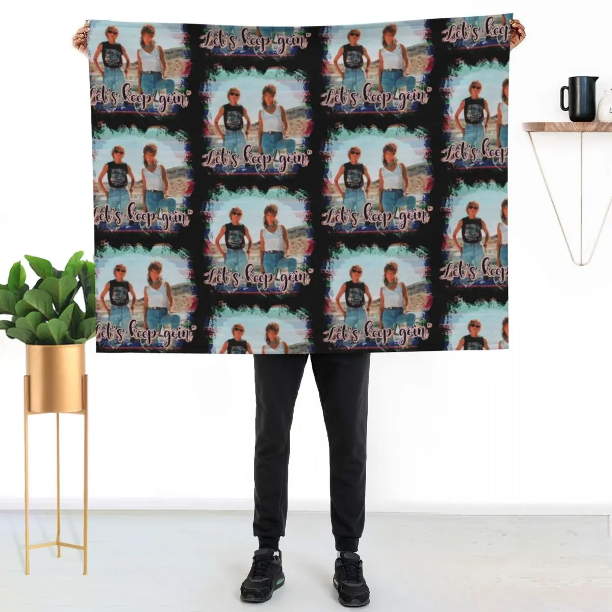 

Cute funny Thelma Louise country friends lets keep goin boots thunderbird movie Throw Blanket