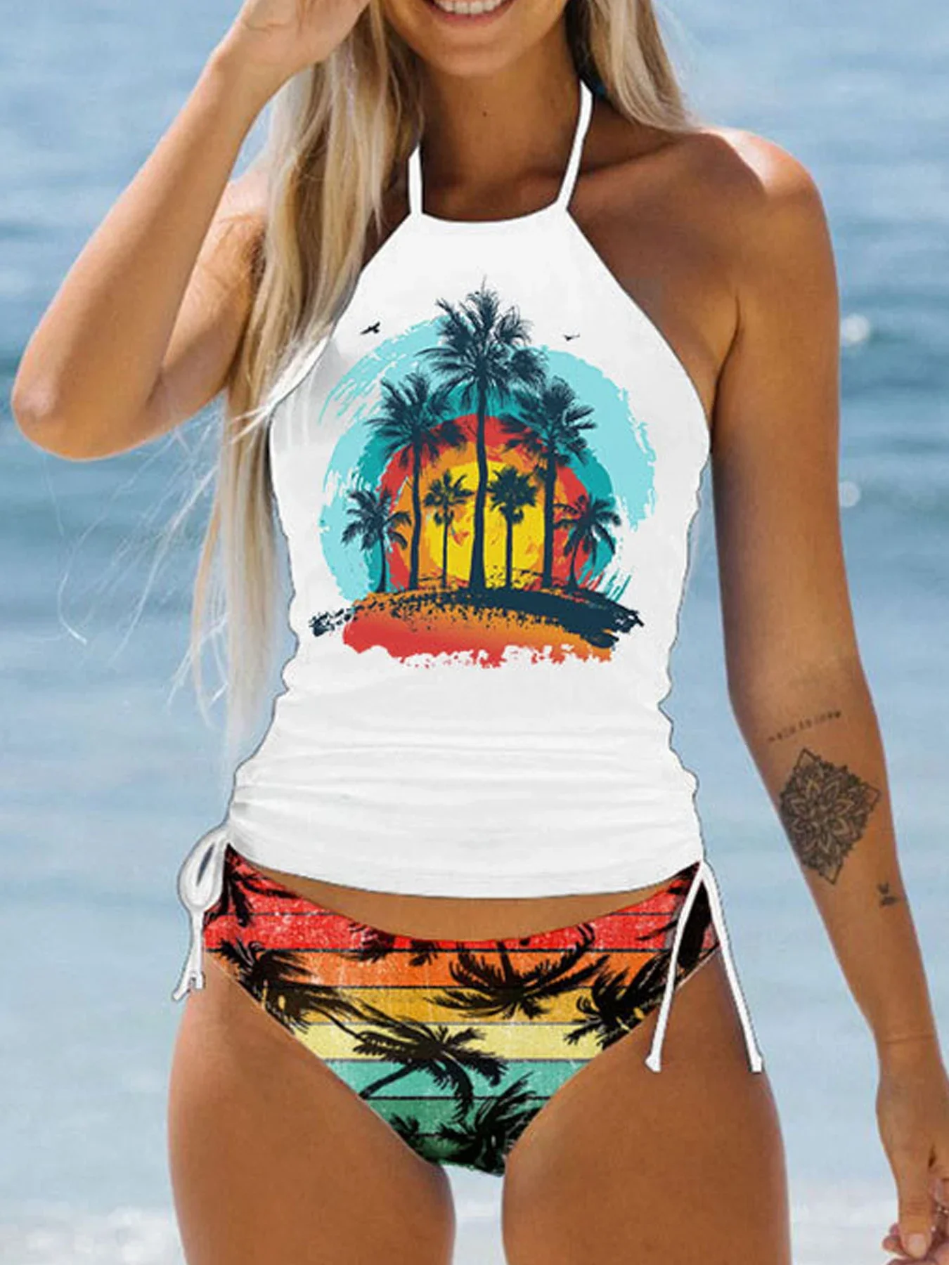

Vigorashely 2025 Print Push Up Tankini Lwo Whist Halter Tied Women For Swimsuit 2 Piece Backless Beach Swimwear Bathing Suit