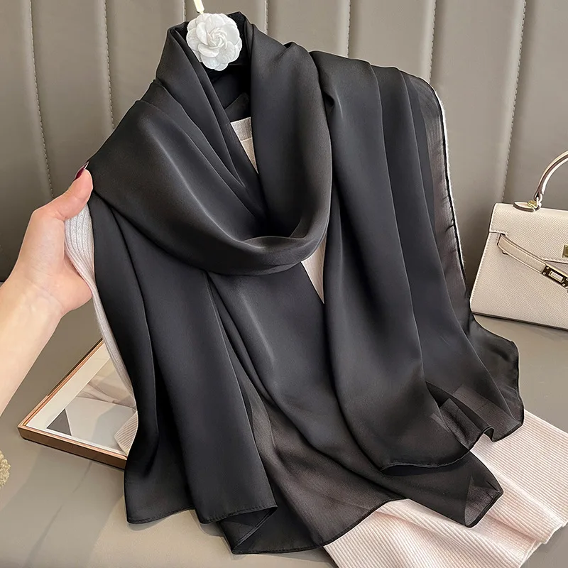 

Luxury Spring Scarf Women Silk Headscarf Hijab Long Muslim Shawl Wrap Turban Bandana Foulard Satin Scarves Head Wraps 90*180CM