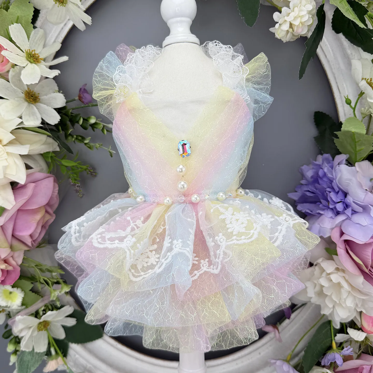 

Handmade Summer Pet Dress Rainbow Colored Breathable Thin Clothes for Small Dogs Cats VIP Teddy Bear Pomeranian Bibi Bear