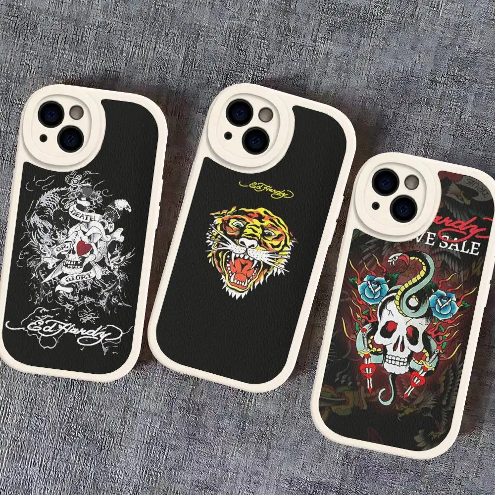Fundas de Teléfono de Cuero Suave con Diseño de Moda de las Marcas Trendy Clothing BrandsE-Ed Fashion H-H-Hardy para iPhone 11 12 13 14 15 16 Pro Max Mini Plus
