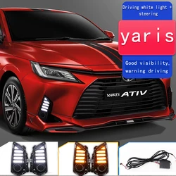 2PCS LED Daytime Running Light For Toyota Yaris Ativ Vios 2022 2023 Dynamic Turn Yellow Signal Relay Car 12V LED DRL Day Light