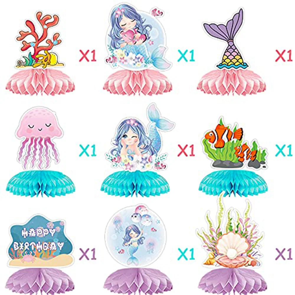 

9 Pieces Mermaid Honeycomb Centerpieces Table Decorations Ocean Under The Sea Theme Party Birthday Baby Shower Wedding Supplies