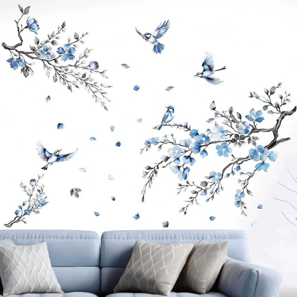 

Наклейки на стену Cherry Blossom для спальни: Peel and Stick Flower Bird Blue Floral Tree Branch Наклейки на стены - Гостиная Офис Ба