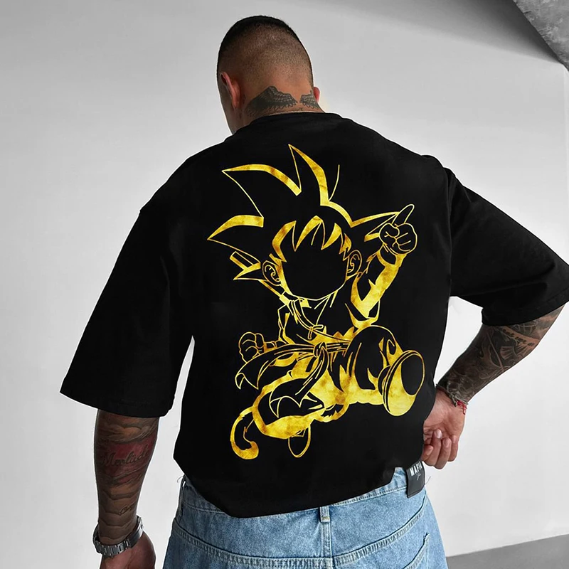 

Dragon Ball Sun Wukong Printing Heavy Cotton Short Sleeve T-Shirt Men's 2025 New Summer Large Size Versatile Trend Top