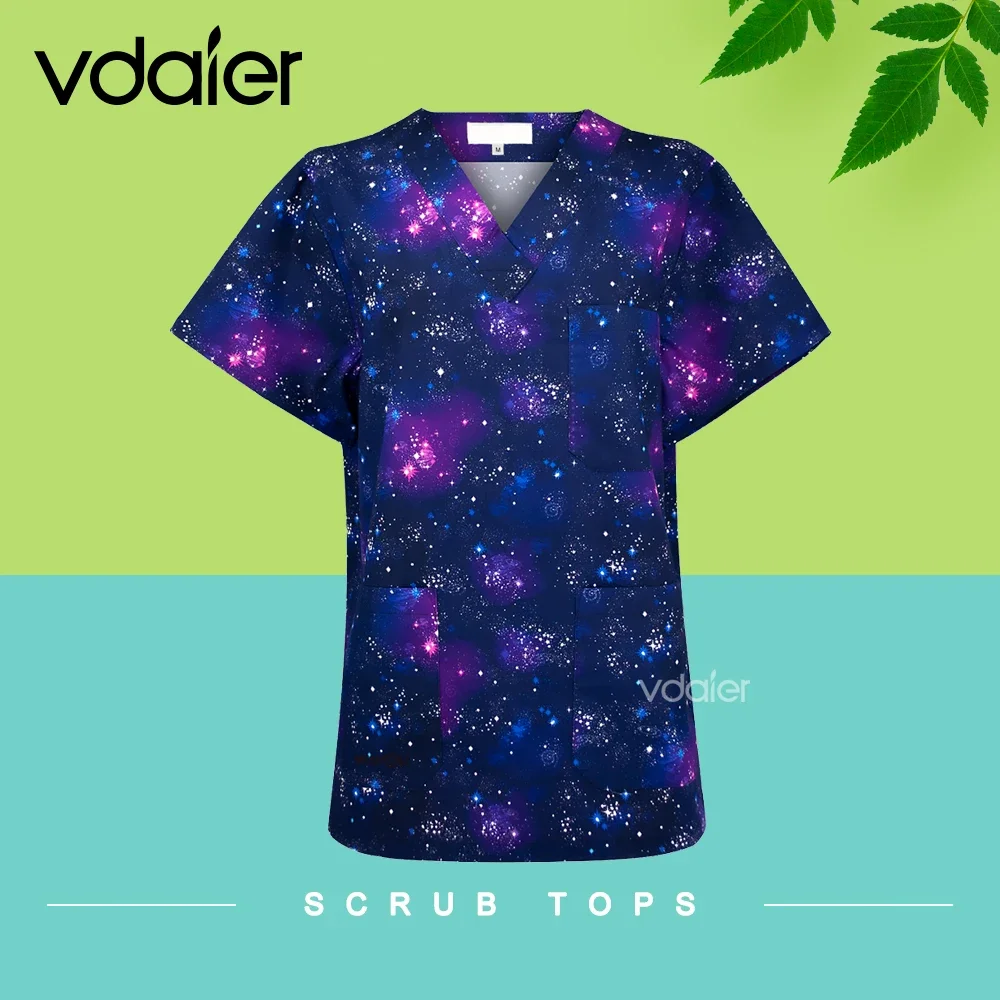 Print Unisex Korte Mouw Dokter Scrub Tops Voor Ziekenhuis Medische Uniformen Unisex Katoenen Scrub Shirt