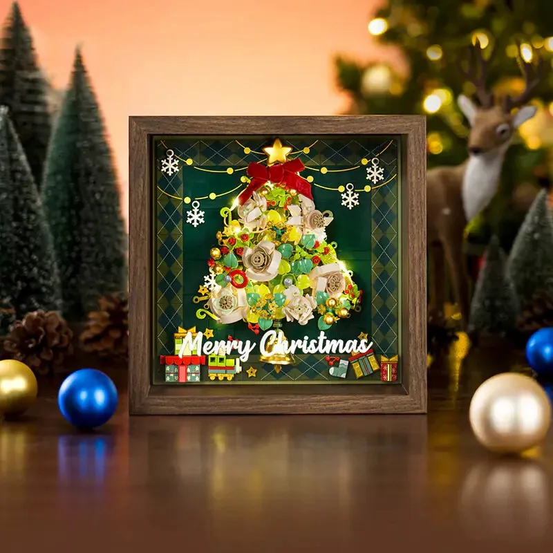 

﻿ 500pcs Christmas Tree Frame Window Frame Edition Building Blocks Window Wall Art Home Decoration Brick Assembly Model Kit Gift