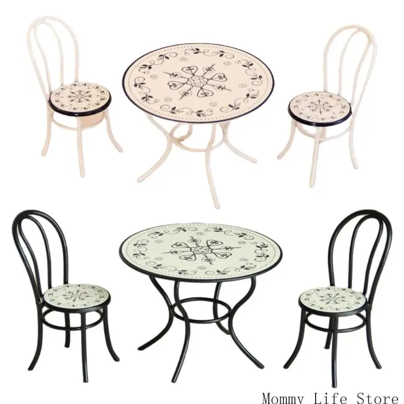 

Pack of 3 Miniature Retro Garden Table and Chairs Set Vintage Metal OB11 Dollhouse Furniture for Outdoor Scenes