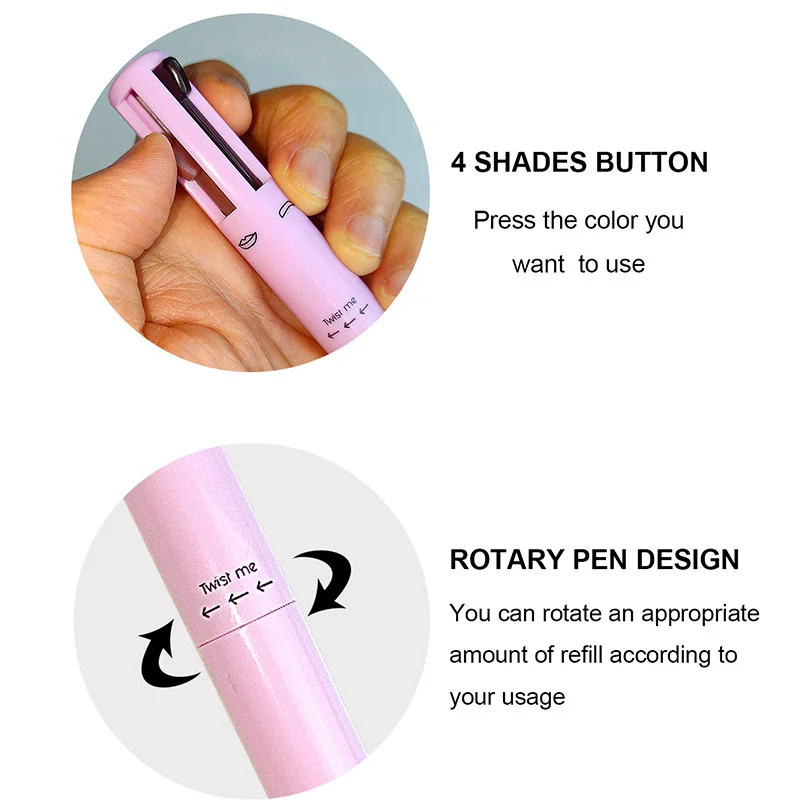 Multifunctional Four-in-One Cosmetic Pen Long-lasting Eyebrow Pen Rotating Lip Liner Waterproof Sweat Proof Makeup Pen Cosmetics