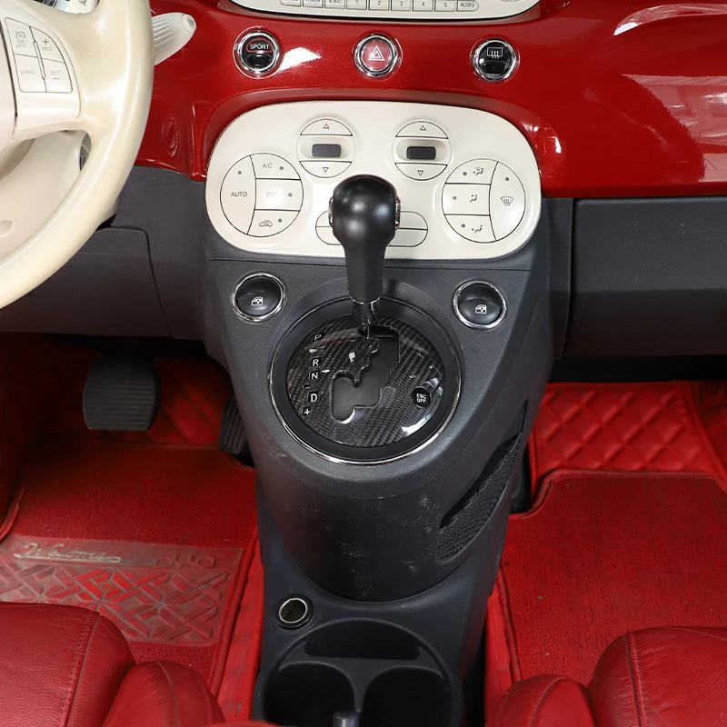 For Fiat 500 2010-2015 Real Carbon Fiber Car Center Console Gear Shift Panel Trim Cover Protection Sticker Accessories