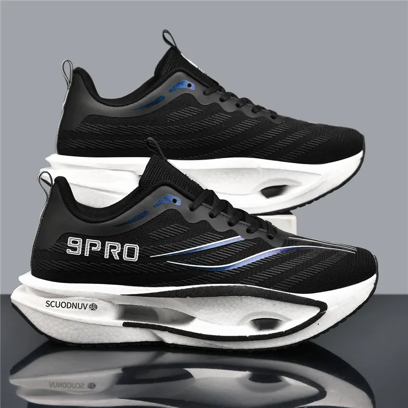 Herren-Freizeitsportschuhe, Paar-Modell 9Pro, Herren-Laufschuhe für Wettkämpfe, trendige Sportschuhe mit Farbverlauf und Mesh-Obermaterial, atmungsaktive, leichte und strapazierfähige Laufschuhe mit dicker Sohle und hoher Elastizität, die Stöße absorbieren, ideal für Outdoor-Fitness-Training. – Detail 12