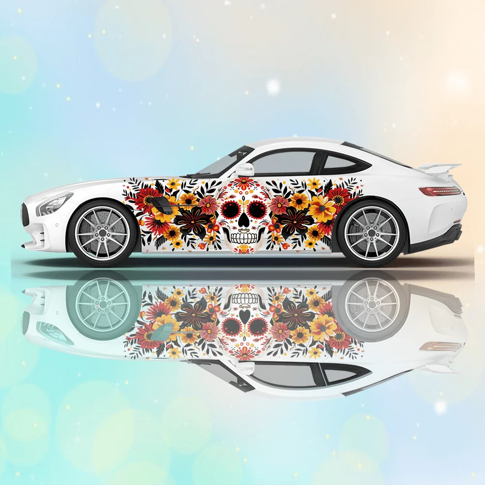 

Dia De Los Muertos Skulls Car Vinyl Wraps Decal Self-adhesive PVC Sticker Suitable for Trucks SUV Decoration Auto Accessories
