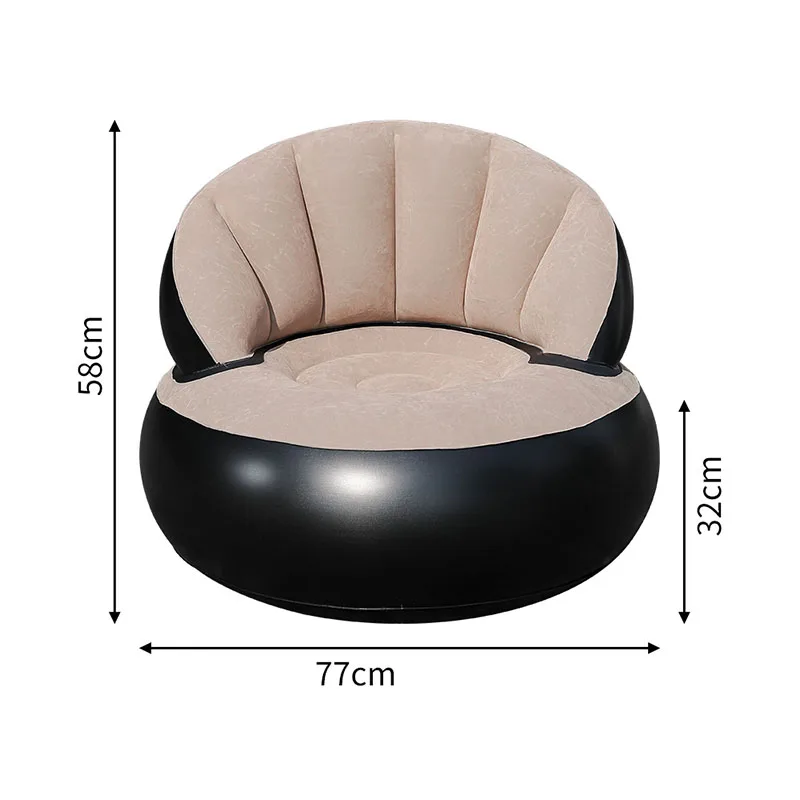 Outdoor Flocked Inflatable Lazy Sofa Chair 77cm Round Portable Blow Up Couch Indoor Outdoor Camping Leisure Inflatable Armchair