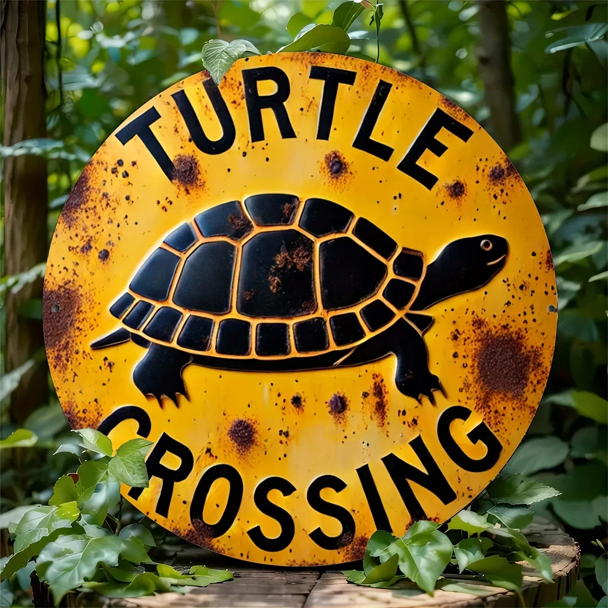 

Rustic Aluminum Foil Engraving, Yellow & Black Design for Indoor/Outdoor Decor, Turtle Decor