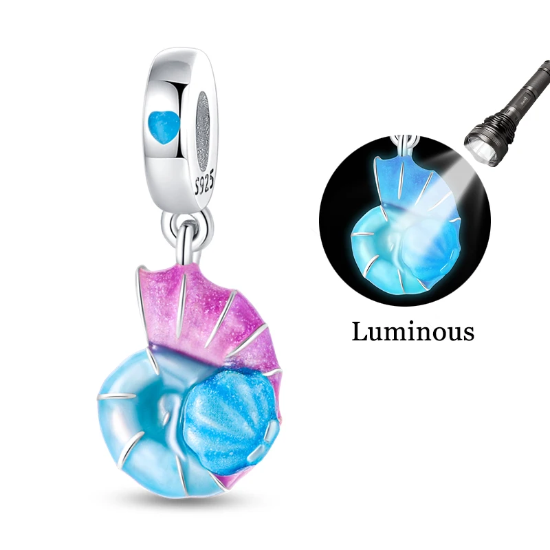 Popular 925 Sterling Silver Luminous Conch Charms Pendant Fit Original Bracelet DIY Women Party Jewelry Gift