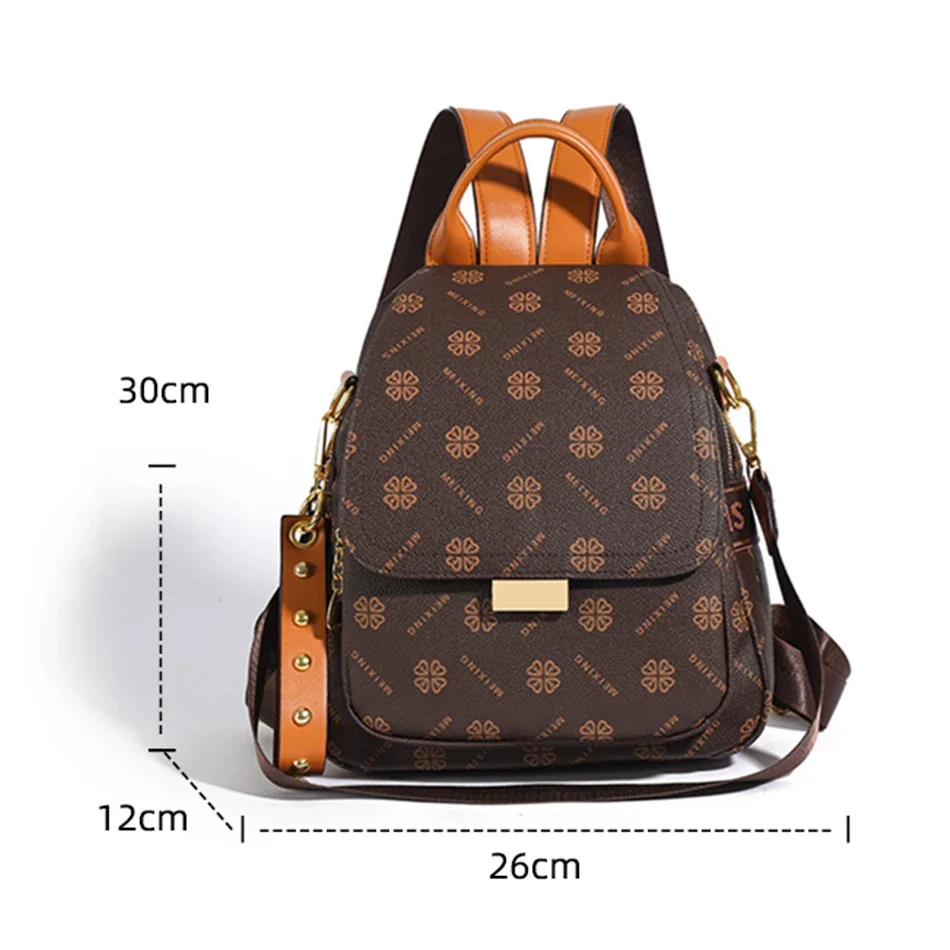 Women\'s Leather Backpack High-grade Texture Portable  Elegant Printed Design Anti-Theft Versatile Shoulder Bag for Daily Use