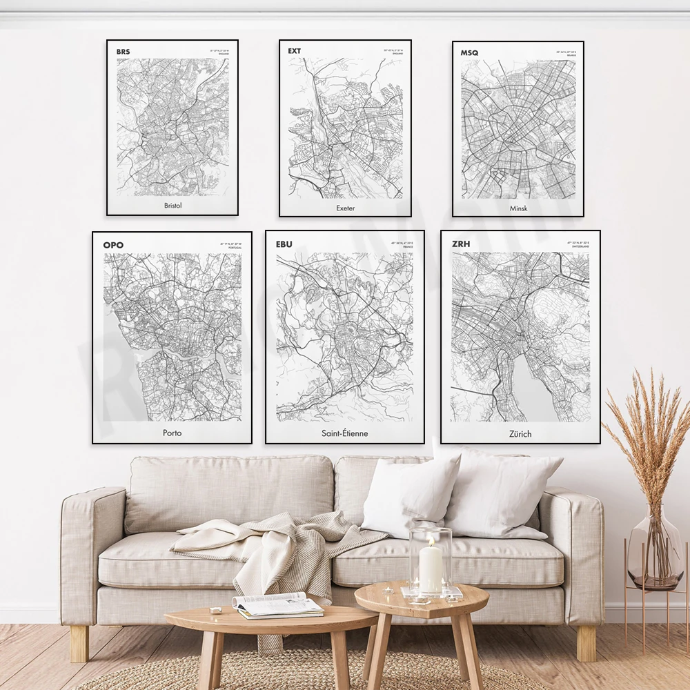 Leeds England, Aarhus Denmark, Germany, Netherlands, Portugal, France, Belarus, Spain, Switzerland, Bristol UK city map poster