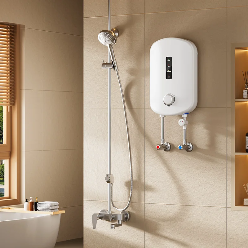 

Мини-электрический мгновенный термостатический гейзер 5500 Вт, пластиковый безрезервуарный водонагреватель для кухни, автофургона, уличного домашнего использования