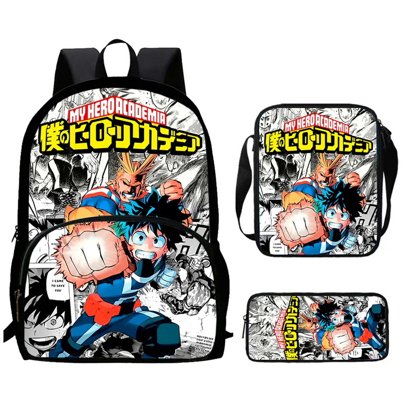 Mochila escolar Hero A-Acade-mia con bolsillo frontal, bolsos de hombro, bolsas para lápices para edades de 5 a 10 años, mochilas escolares de dibujos animados para niños y niñas