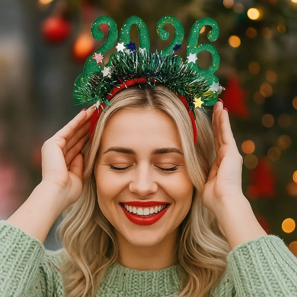 

Sequin 2026 New Year Headbands Number Colorful Christmas Headpiece Comfortable Celebration Glitter Headwear Carnival Events