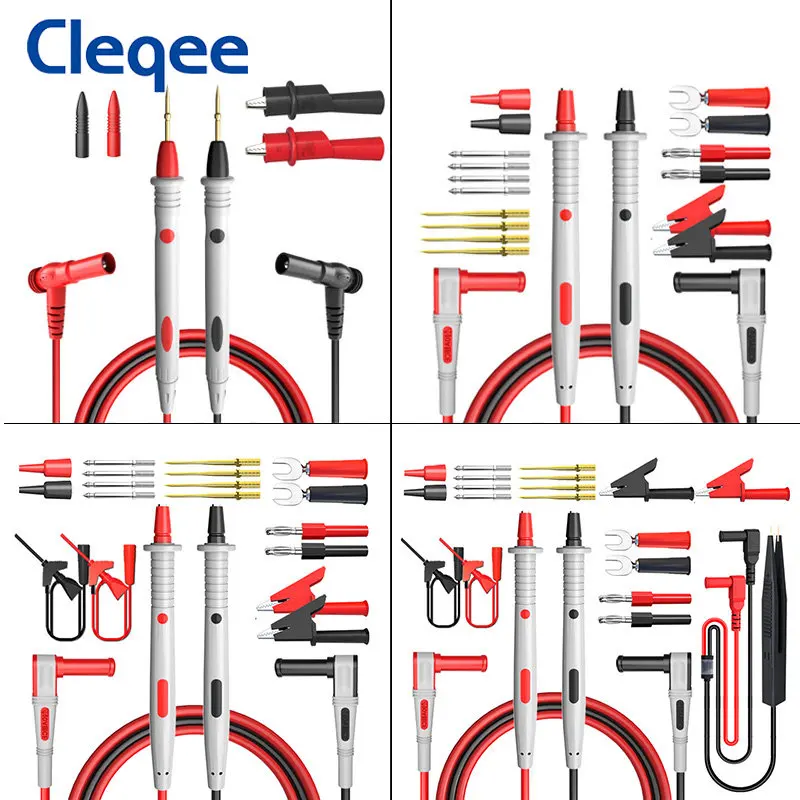 Cleqee p1503 série kit de chumbo teste com sonda de agulha substituível 4mm plugue banana sonda de teste clipe jacaré para testes multímetro